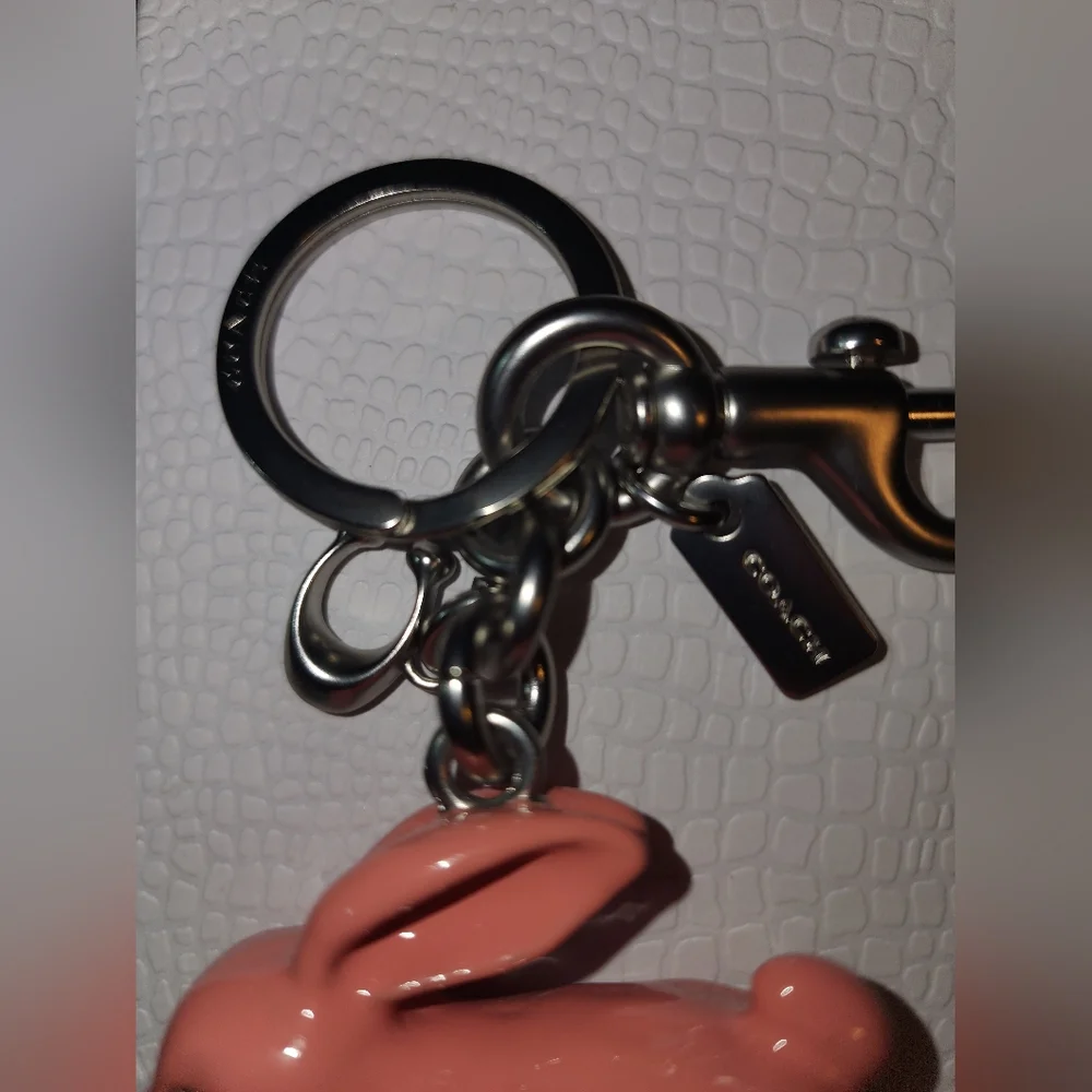 Coach Pink Rabbit C Purse Charm Silver Bunny